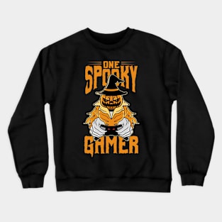 one spooky gamer Halloween pumpkin gaming Crewneck Sweatshirt